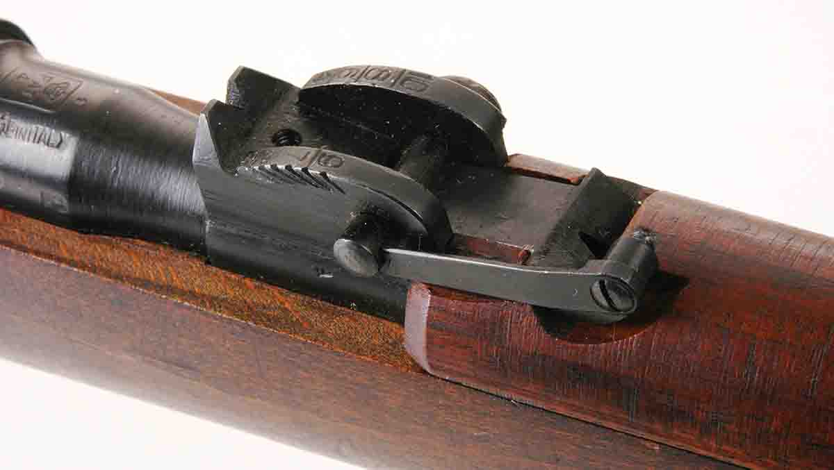 Different from other Carcano rifles, the Model 41 had this unique rotary-style rear sight.